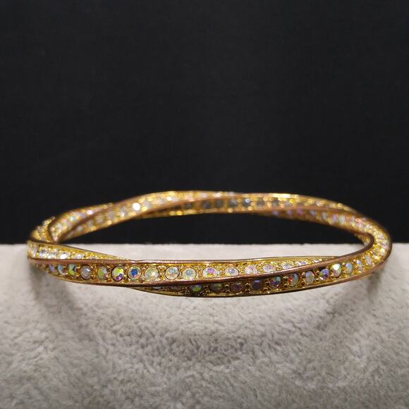 Vintage AB Rhinestone Twisted Bangle Bracelet, 1980s - Picture 7 of 10